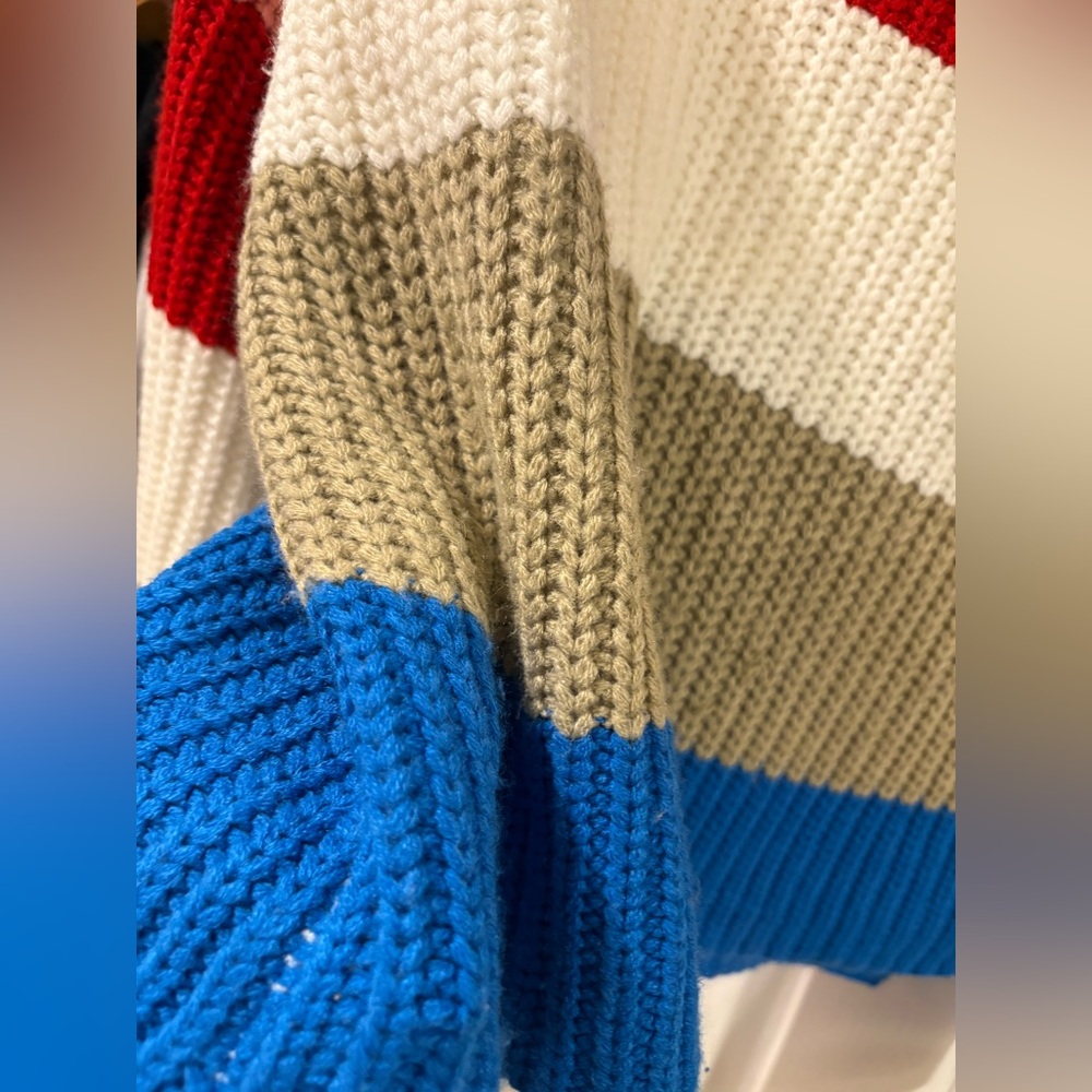Scripted Colorblock Chunky Knit Sweater | Bold Stripe | High Low Hem - Picture 5 of 10